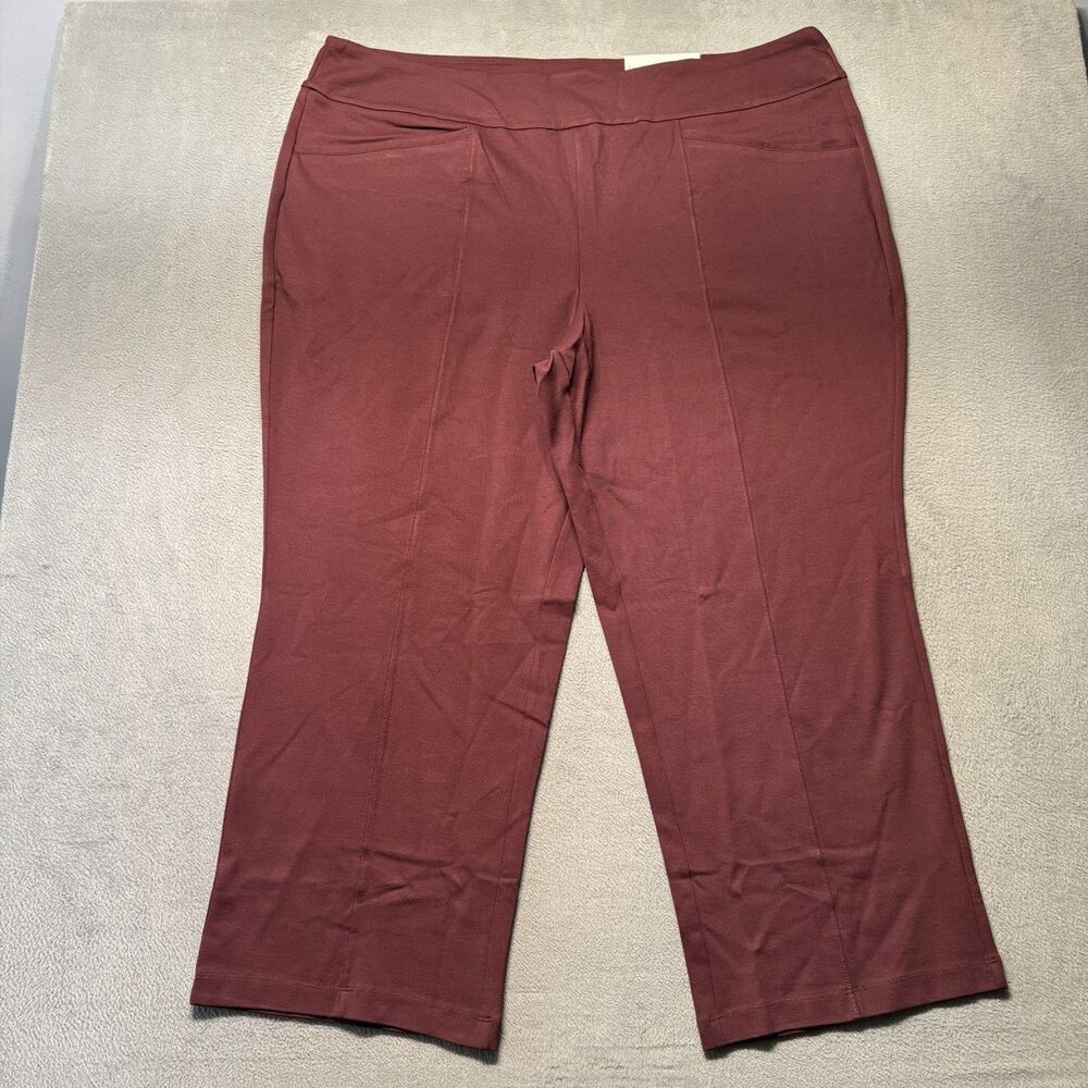 Cato Womens 26/28WP Straight Leg Pants Burgundy High Rise Pull On Petite NWT